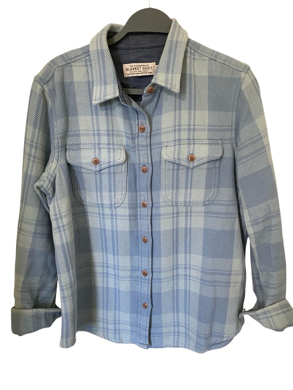 Outerknown Blanket Shirt Men's XS Half Light Little Boxes Organic Cotton Flannel